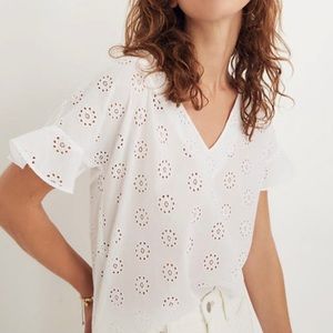 Madewell Eyelet White Ruffle Sleeve Blouse Top